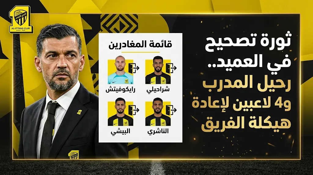 إدارة نادي الاتحاد تعلن إنهاء عقد سيرجيو كونسيساو ورحيل رايكوفيتش وشراحيلي في ثورة تغيير شاملة
