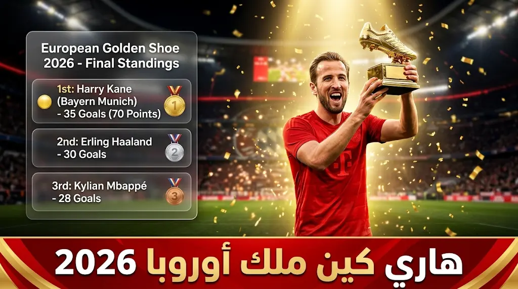 إنجاز تاريخي.. هاري كين أول لاعب إنجليزي يحقق الحذاء الذهبي الأوروبي مرتين بعد حسم صدارة هدافي 2026