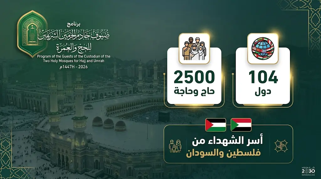 استضافة أسر الشهداء من قطاع غزة والسودان ضمن برنامج ضيوف خادم الحرمين الشريفين لموسم 1447هـ