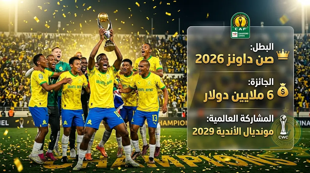 صن داونز يحصد 6 ملايين دولار ويضمن التأهل لمونديال الأندية 2029 بعد حسم لقب دوري أبطال إفريقيا